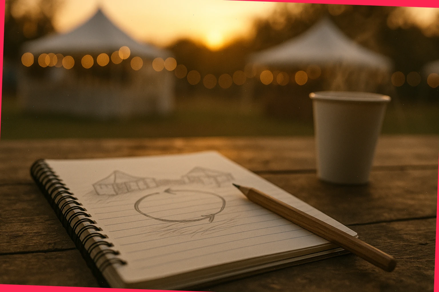 Notebook sketch of an early-bird loop between tasting tents